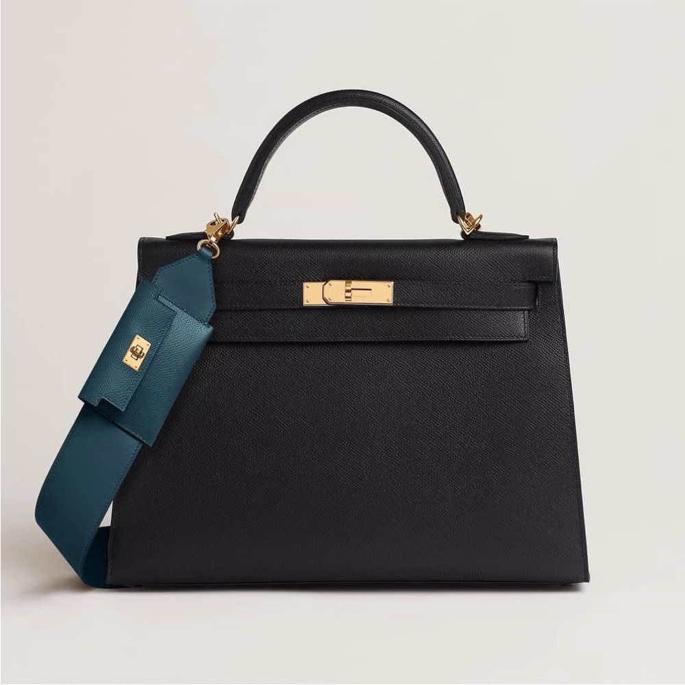 Hermes Bleu COLVERT KELLY POCKET STRAP 100% AUTH IN BOX